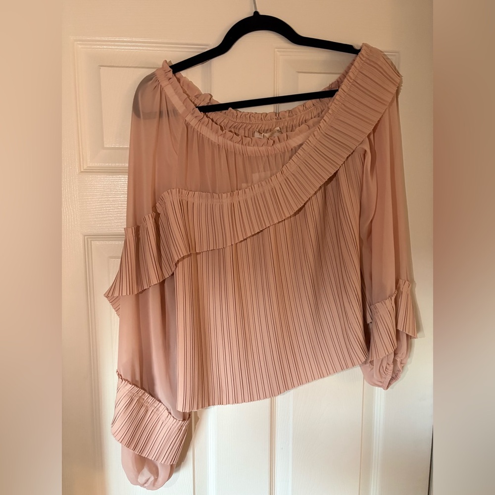 Ramy Brook Aurora Blush Pleated Off-Shoulder Blouse
